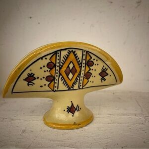 Vintage Napkin Holder, Hand Painted Mexican Pottery Taco Fan Shaped